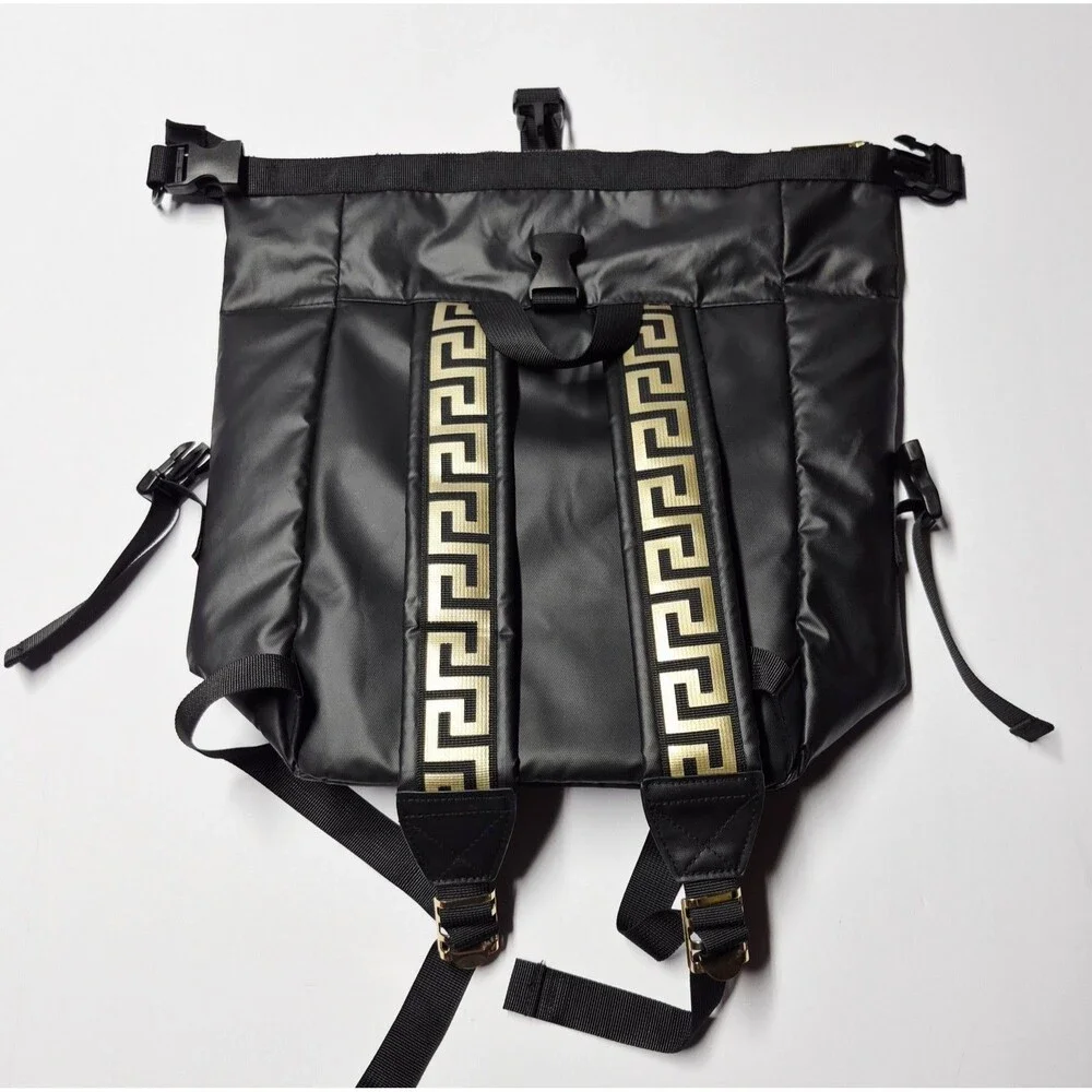 VERSACE Parfums Convertible Rider Backpack Shoulder Tote Bag Black Gold NWOT